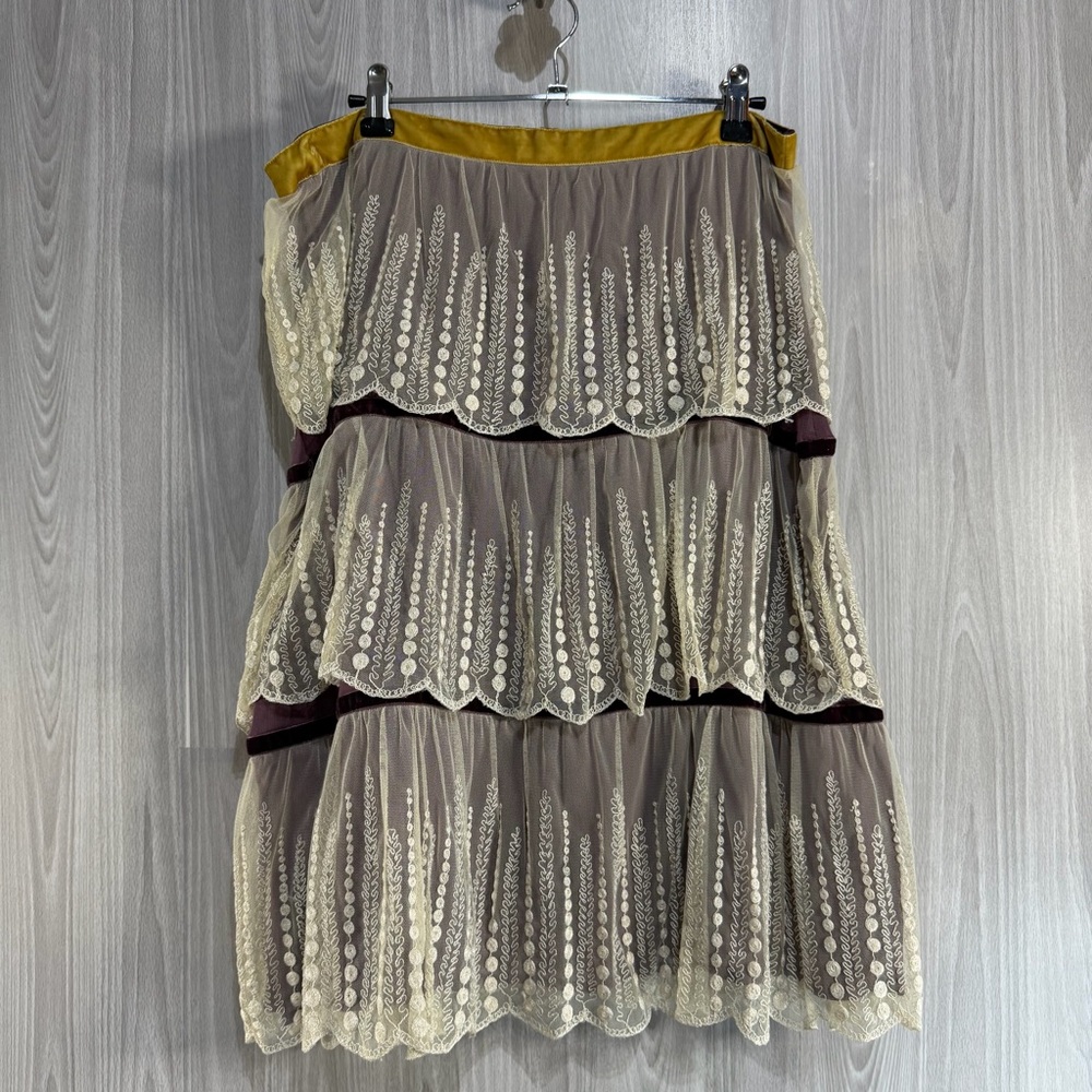 Odille VTG‎ Fern Tiered Lace Embroidered Skirt Women’s Size 10 Boho Gypsy Anthro